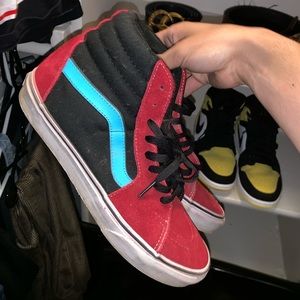 Vans size 8.5 red with baby blue strip